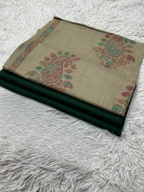Pashmina 3PC Suit Design 10 Beige & Green