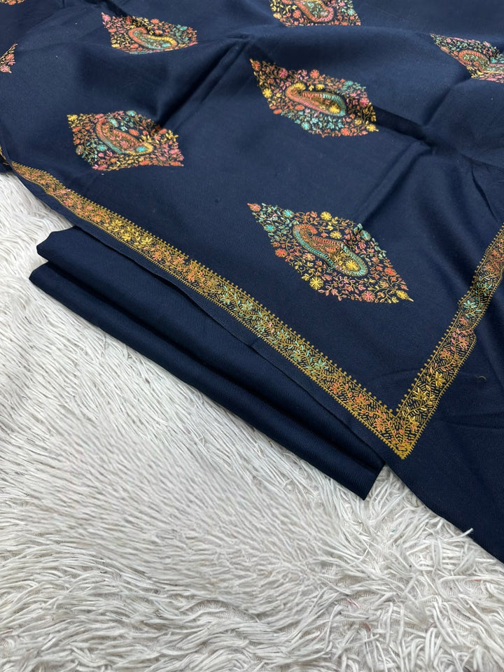 Pashmina 3PC Suit with Kashmiri Embroidered Shawl – Design 11 (Navy)