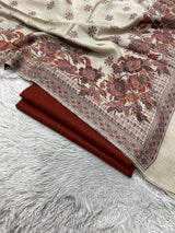 Pashmina 3PC Suit Design 25 Ivory & Rust Floral