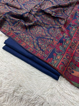 Pashmina 3PC Suit Design 34 Blue Jamawar & Navy