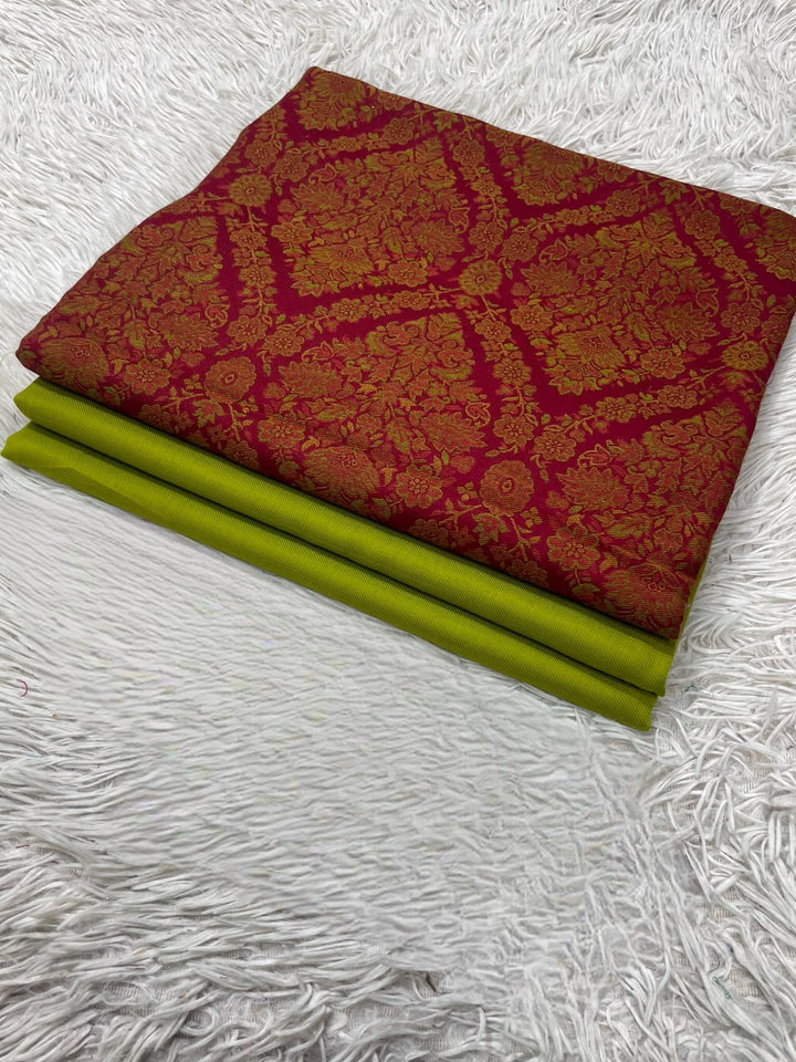 Pashmina 3PC Suit with Kashmiri Embroidered Shawl – Design 40 (Rust & Lime)