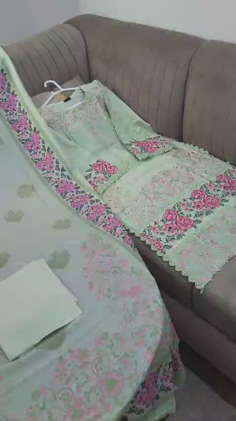 Premium Lawn Boring Work 3PC Suit With Digital Printed Dupatta & Plain Trouser