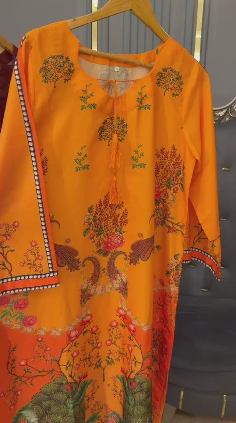 SWISS SILK PRINTED KAFTAN 2PC