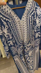 Sana Safinaz Inspired Heavy Aariwork Chiffon 3PC Suit With Raw Silk Trouser
