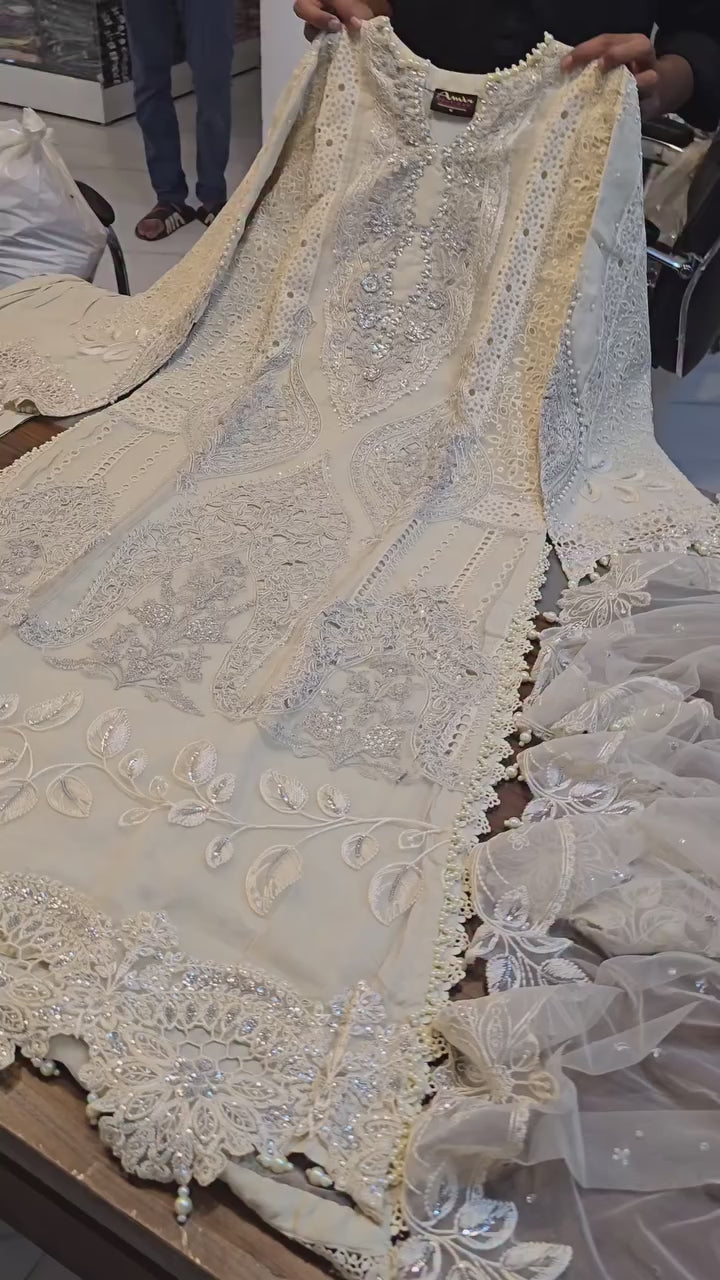 Luxury Organza A-Line 3PC Ready to Wear Formal Suit With Net Dupatta