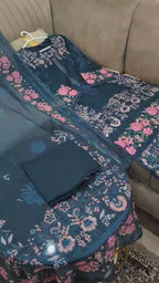 Premium Lawn Boring Work 3PC Suit With Digital Printed Dupatta & Plain Trouser