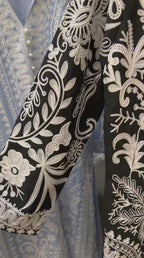 Sana Safinaz Inspired Heavy Aariwork Chiffon 3PC Suit With Raw Silk Trouser