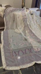 Elegant Chikankari Embroidered Long Shirt 3PC Suit With Shaded Chiffon Dupatta