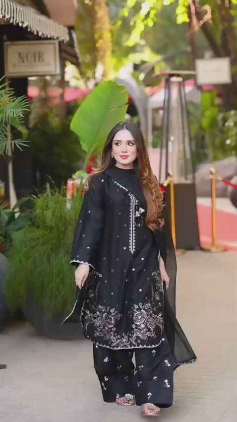 Premium Lawn Sequence Embroidered 3PC Suit With Embroidered Farshi & Chiffon Dupatta