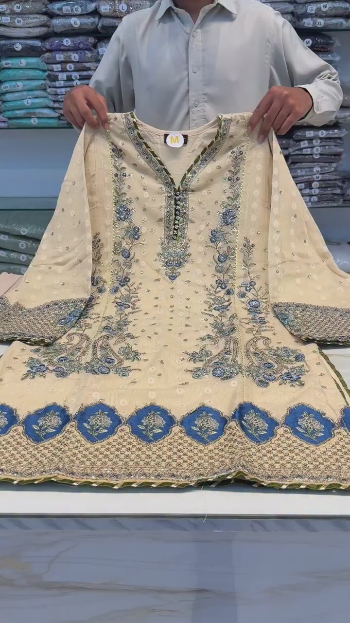 LUXURY CHIFFON STRAIGHT SHIRT WITH PLAZO 3PC