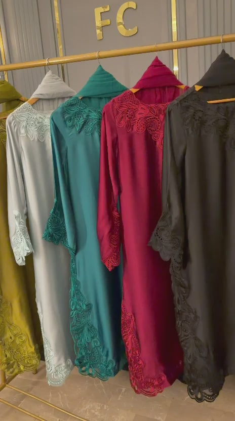 Luxury Silk Cutwork Long Dress 3PC Suit With Chiffon Dupatta (Relaxed Loose Fit)