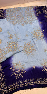 Pure Shamoze Silk Gota Work Ice Blue & Navy