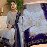 Pure Shamoze Silk Gota Work Ice Blue & Navy