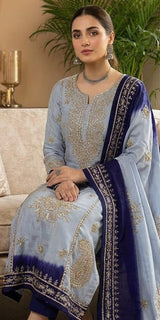 Pure Shamoze Silk Gota Work Ice Blue & Navy