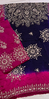 Pure Shamoze Silk Gota Work Magenta & Navy