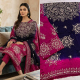 Pure Shamoze Silk Gota Work Magenta & Navy