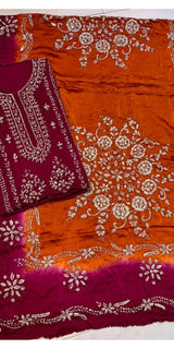 Pure Shamoze Silk Gota Work Maroon & Orange