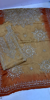 Pure Shamoze Silk Gota Work Mustard & Rust
