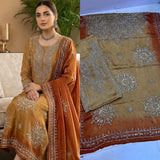 Pure Shamoze Silk Gota Work Mustard & Rust
