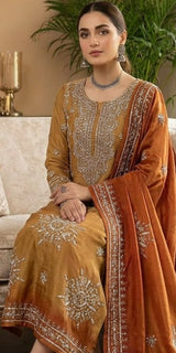 Pure Shamoze Silk Gota Work Mustard & Rust