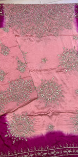 Pure Shamoze Silk Gota Work Tea Pink & Purple