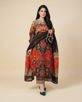 Zahras Printed 3PC stitched slub khaddar suit with apple silk dupatta - front